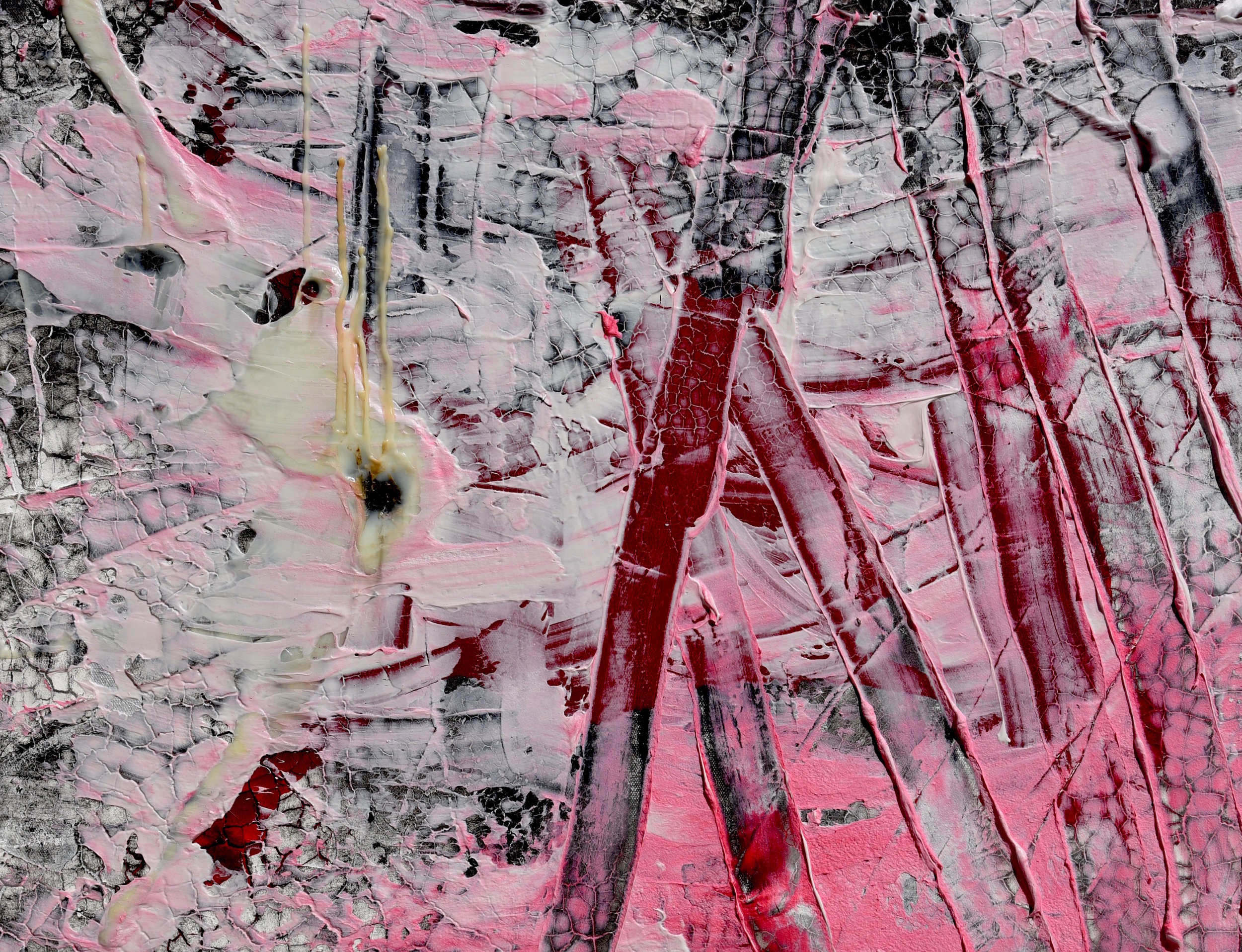 BETWEEN THE BARS (SOLD) NEW YORK, NEW YORK Mixed Media on canvas; ink, water color, spray paint, acrylic medium, blood. 24 X 30 Inches APRIL 2017