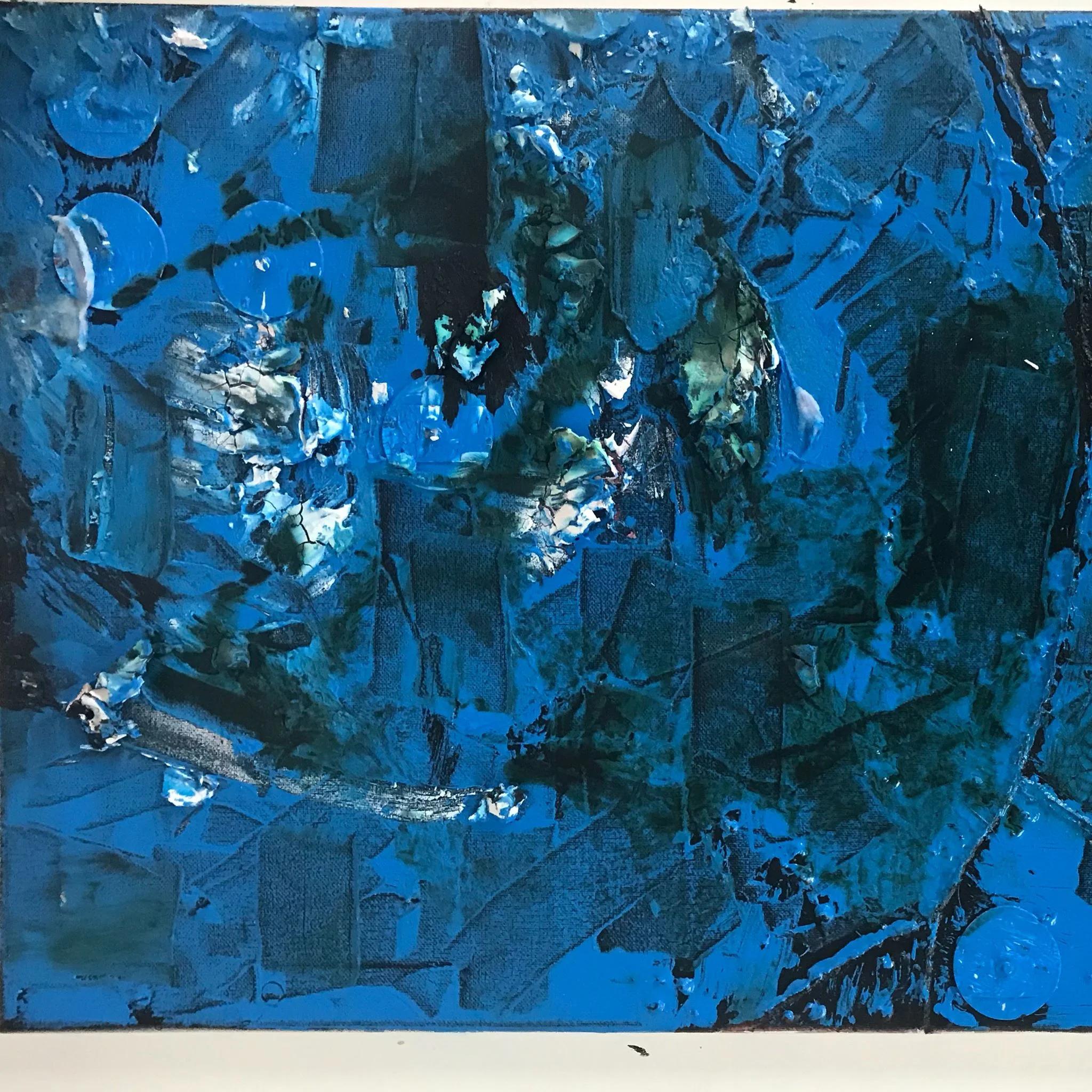 96 TEARS (SOLD) NEW YORK, NEW YORK SEPTEMBER 2018 16 x 20 inches Mixed Media on Canvas; ink, watercolor, acrylic paint, acrylic medium, coffee, spray paint, ECG monitoring electrodes