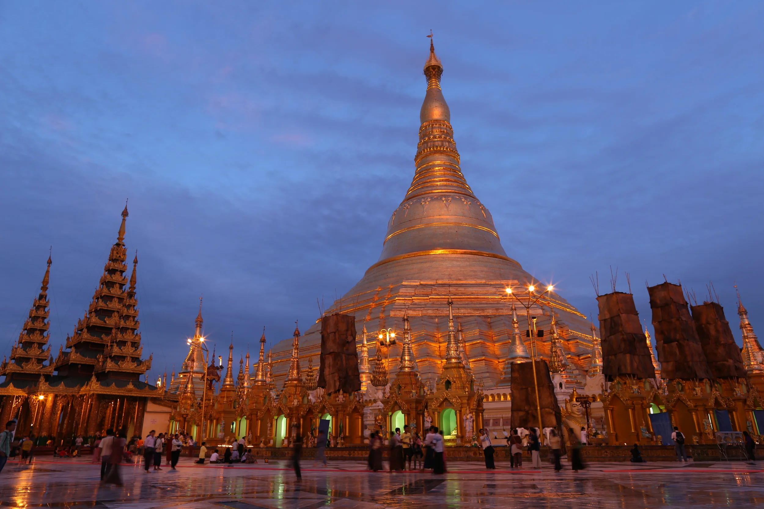 Worshippers at Dusk in Shwedagon Pagoda