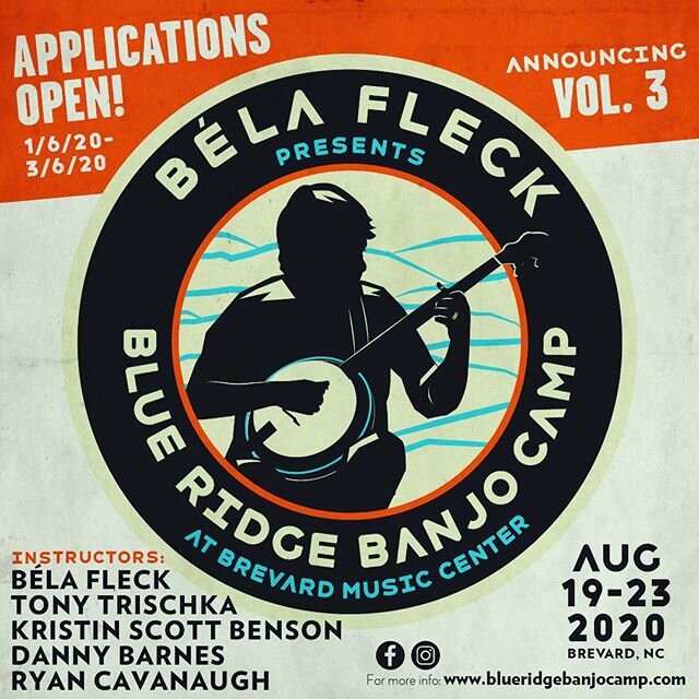 Today is the day, Banjo Friends! APPLICATIONS ARE OPEN!!! Get those videos in, and we&rsquo;ll see you in August! www.blueridgebanjocamp.com 
@belafleckbanjo @tonytrischka @kristinscottbenson @dannybarnesbanjo @rcavanaughbanjo @brevardmusic #banjocam