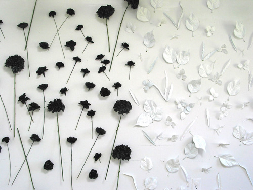   Blacks and Whites, 2008   painted cloth flowers and stems/leaves,&nbsp;size variable 