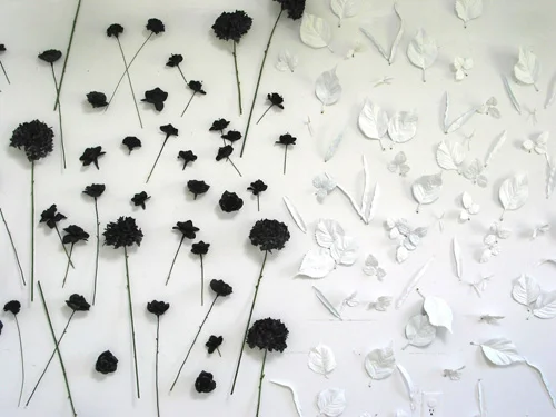 Blacks and Whites, 2008 painted cloth flowers and stems/leaves, size variable