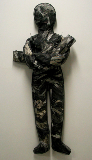   Black and White Slurs, 2008   screening, thread, paper, ink, thread;&nbsp;5 feet x 2 feet x 3 inches 