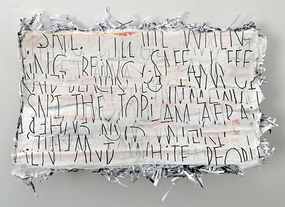 Whispered WhiteSpeak 1, 2018 paper, ink, wheat paste 18 x 12 inches