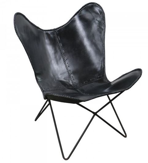 Antonio Black Leather Butterfly Chair