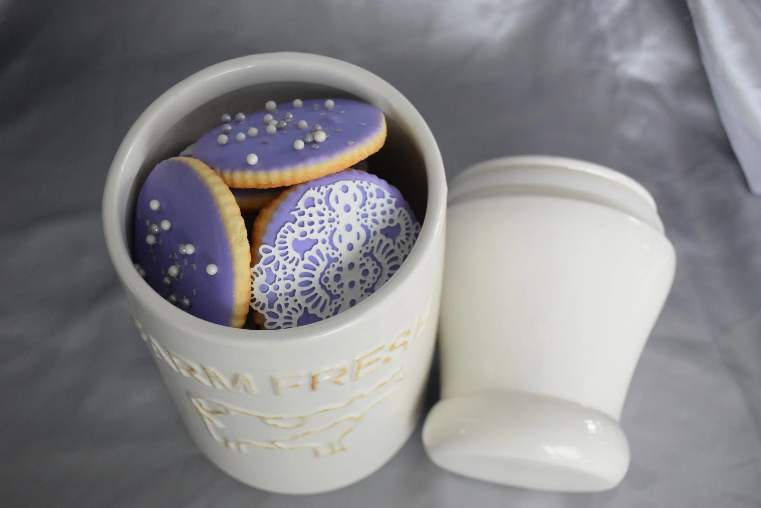 Cream Cheese Sugar Cookies with Royal Icing, Sugar Pearls, and Edible Lace