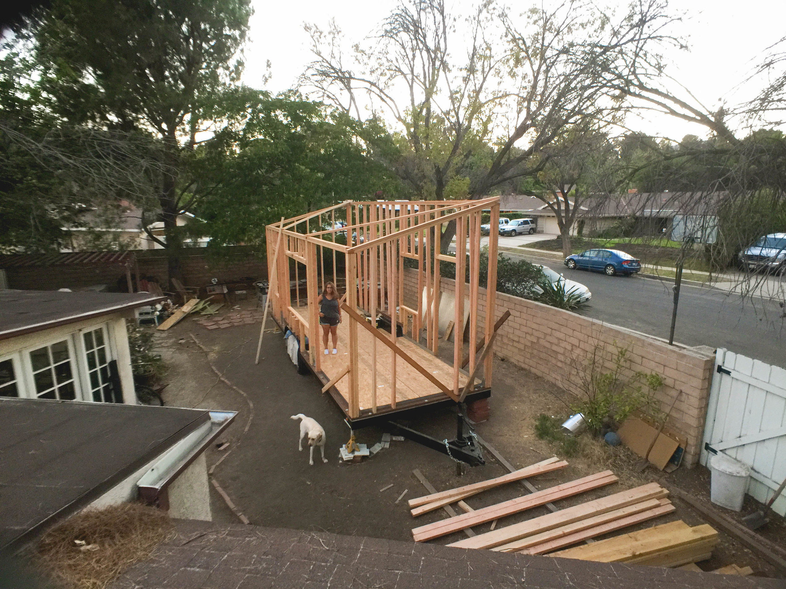 Climbed on the roof to get a shot of the worksite (Jen's parents' backyard).