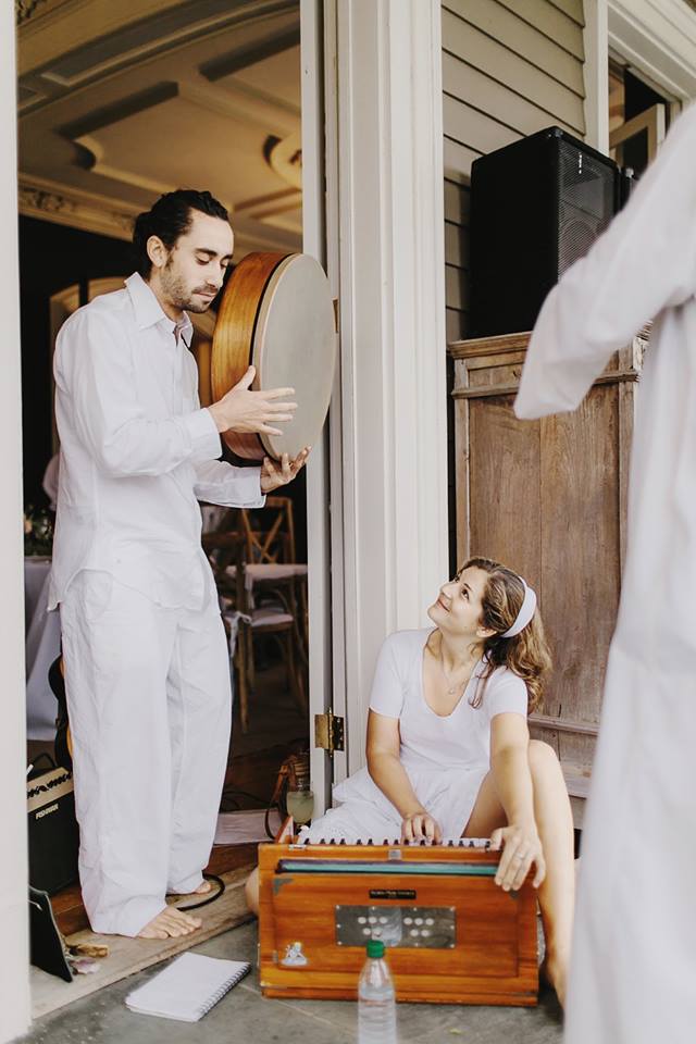 Sophie and Seth playing ceremonial kirtan at a wedding in NYC, 2015