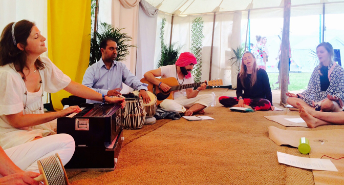 Sophie and Sulekh playing kirtan at Secret Garden Party 2016
