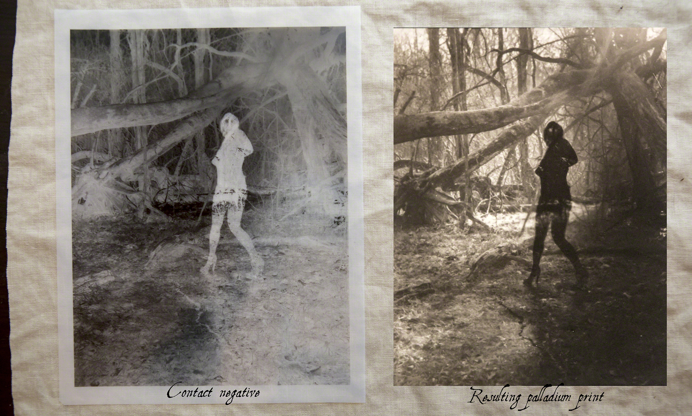 The final resulting Palladium print next to the contact print