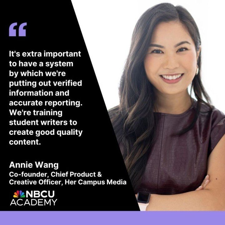 Our co-founder @anniewang spoke to
@nbcuacademy about the future of media careers and how Her Campus Media is giving the next generation of journalists and content creators the opportunities, skills, tools, and hands-on experience that will equip the