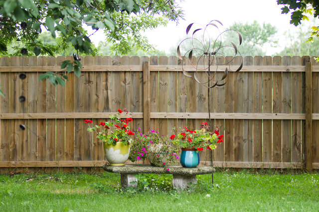 Concrete bench with Geraniums