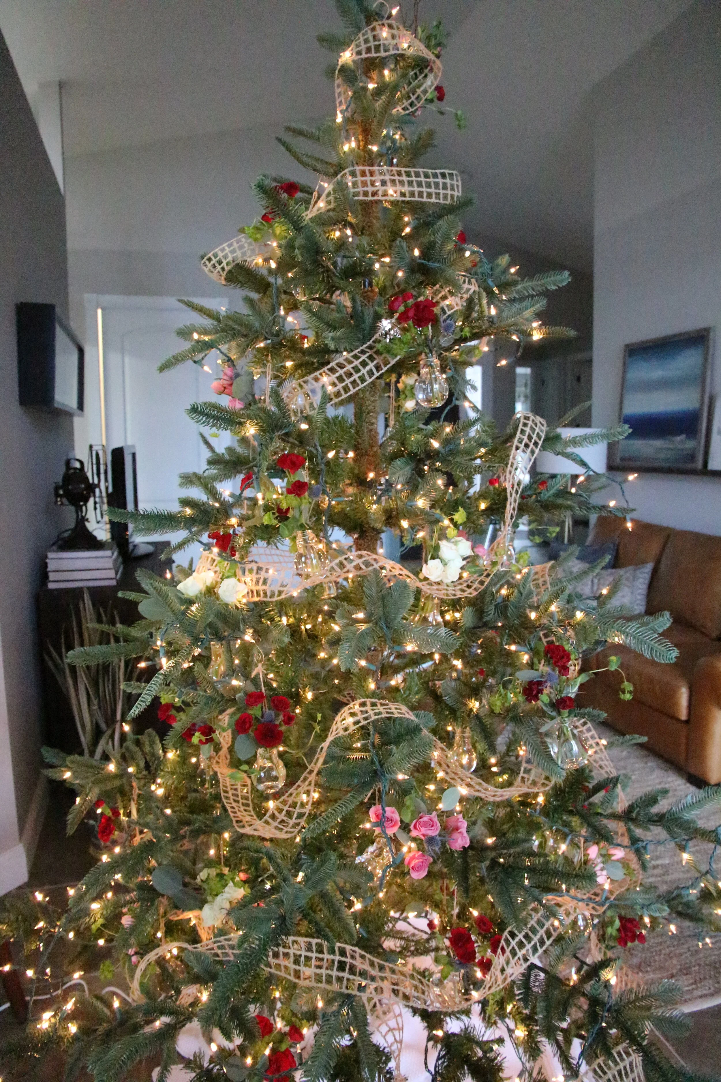 Christmas tree using fresh cut flowers