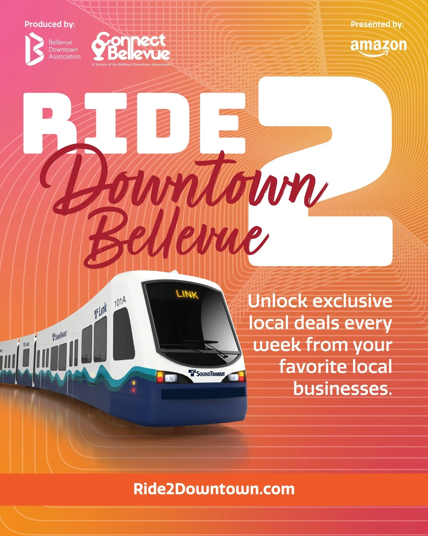 🚆From March 29 - May 16, celebrate the 2 Line Crosslake Connection by riding sustainably to Downtown Bellevue and unlock exclusive weekly promotions from seven local businesses and organizations.🎉
&nbsp;
🎟️Each week, we&rsquo;ll spotlight a partic