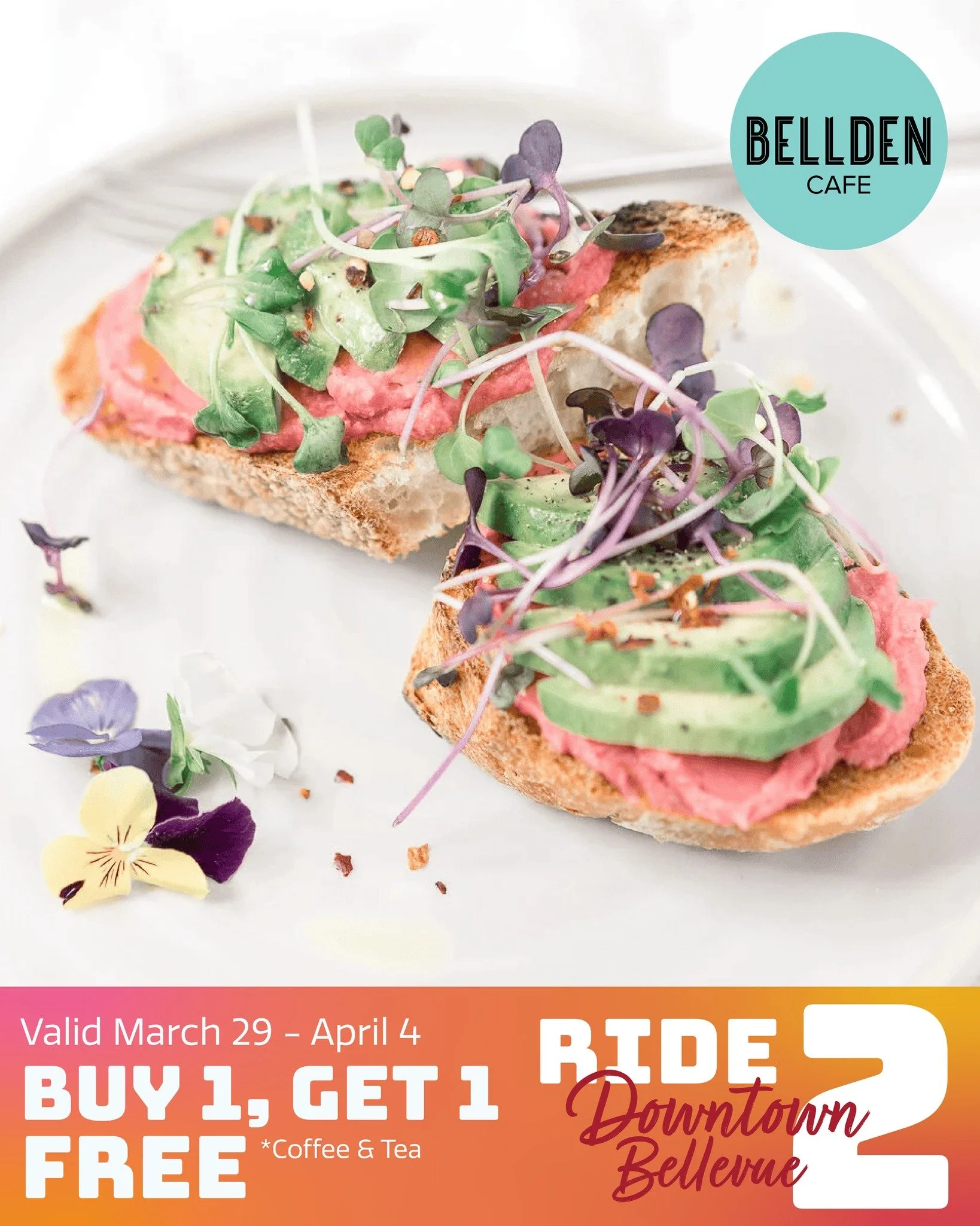 ☕ Ride2Downtown and treat yourself. This week, @belldencafe  is offering Buy 1, Get 1 FREE on coffee &amp; tea (equal or lesser value) as part of our Ride2Downtown campaign! 🚉🥑

Ride sustainably to Downtown Bellevue (light rail, bus, bike, or just 