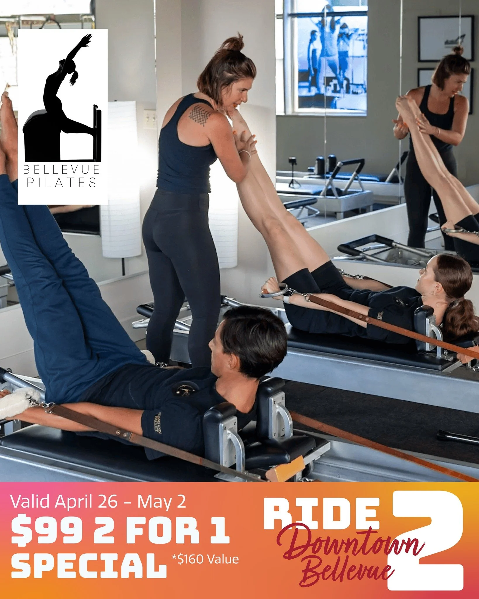 💪 Ride2Downtown and try Pilates! This week, @pilatesbellevue  is offering a $99 two-for-one session special ($160 value) as part of our Ride2Downtown campaign!

Ride sustainably to Downtown Bellevue (light rail, bus, bike, or just walk over), sign u