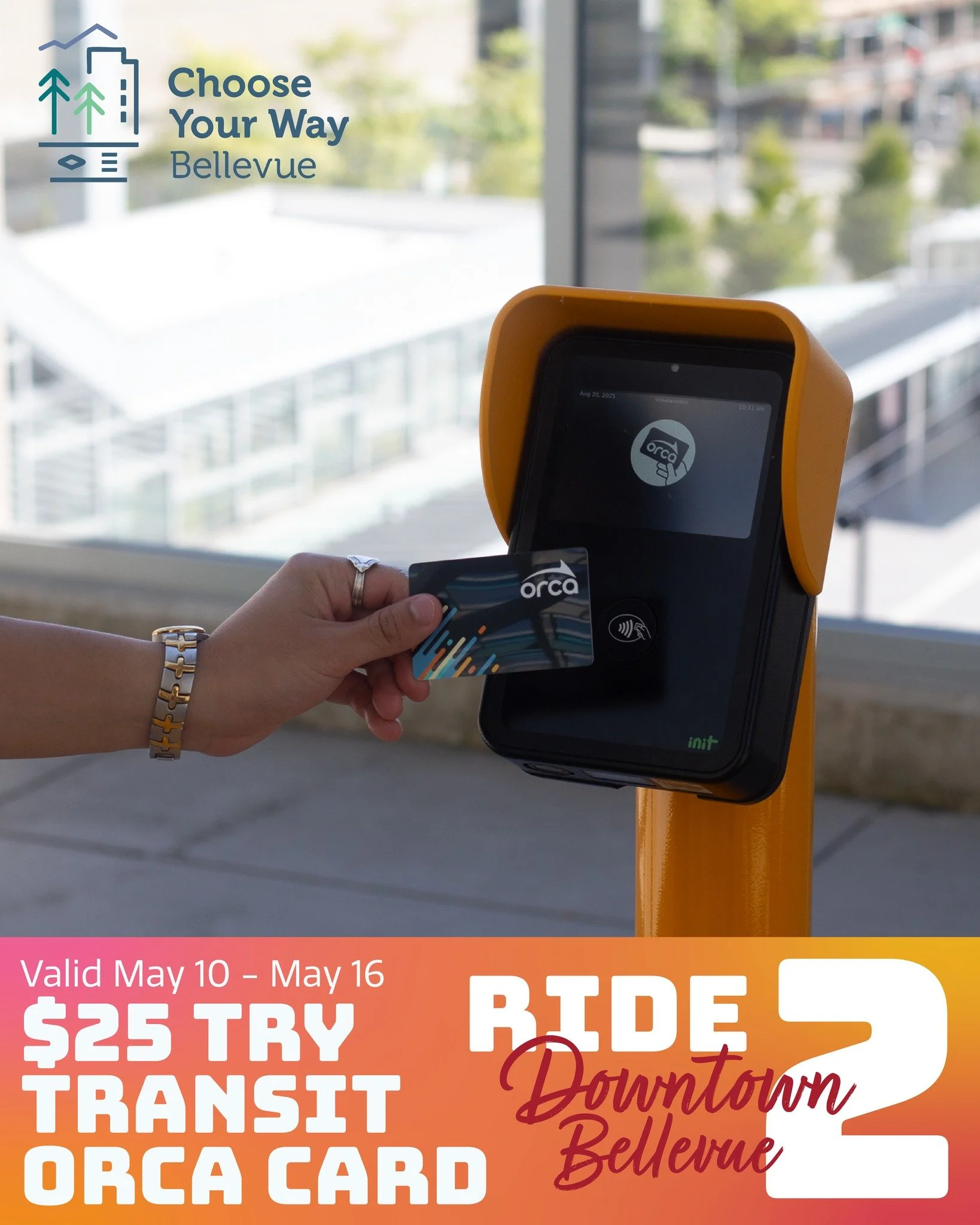 🚌 Ride2Downtown and try transit for the first time. This week, @chooseurwaybell  is offering $25 preloaded ORCA Try Transit Cards as part of our Ride2Downtown campaign!

Ride sustainably to Downtown Bellevue (light rail, bus, bike, or just walk over