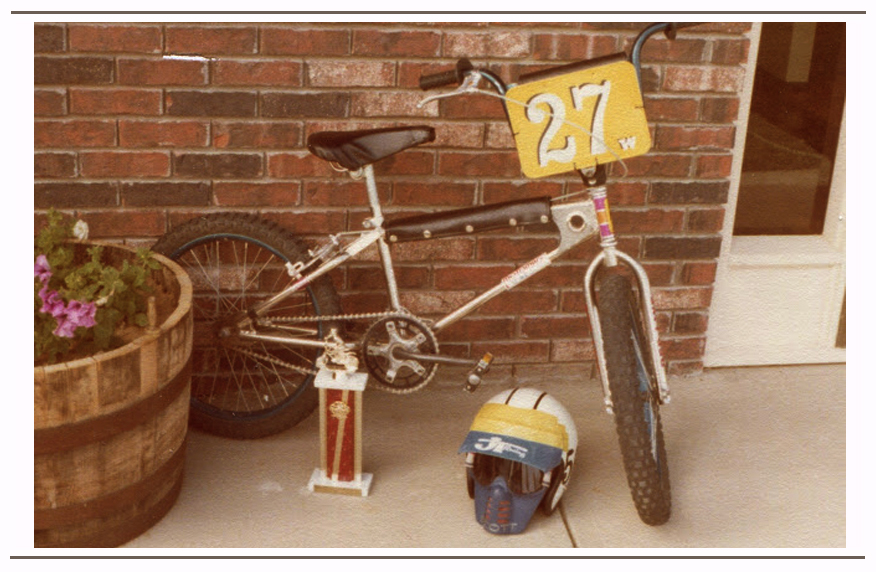 Vintage BMX racer; Mongoose frame, Redline forks, Ashtabula cranks and KKT pedals