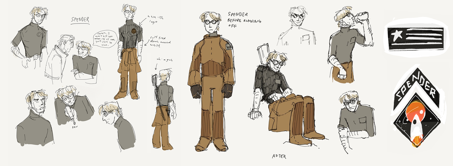  Initial character exploration sketches of Jeff Spender. 