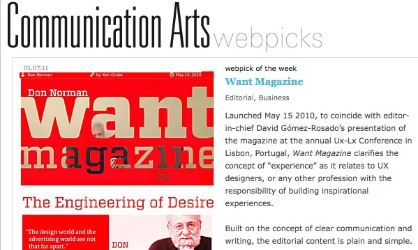 Want Magazine in Communication Arts