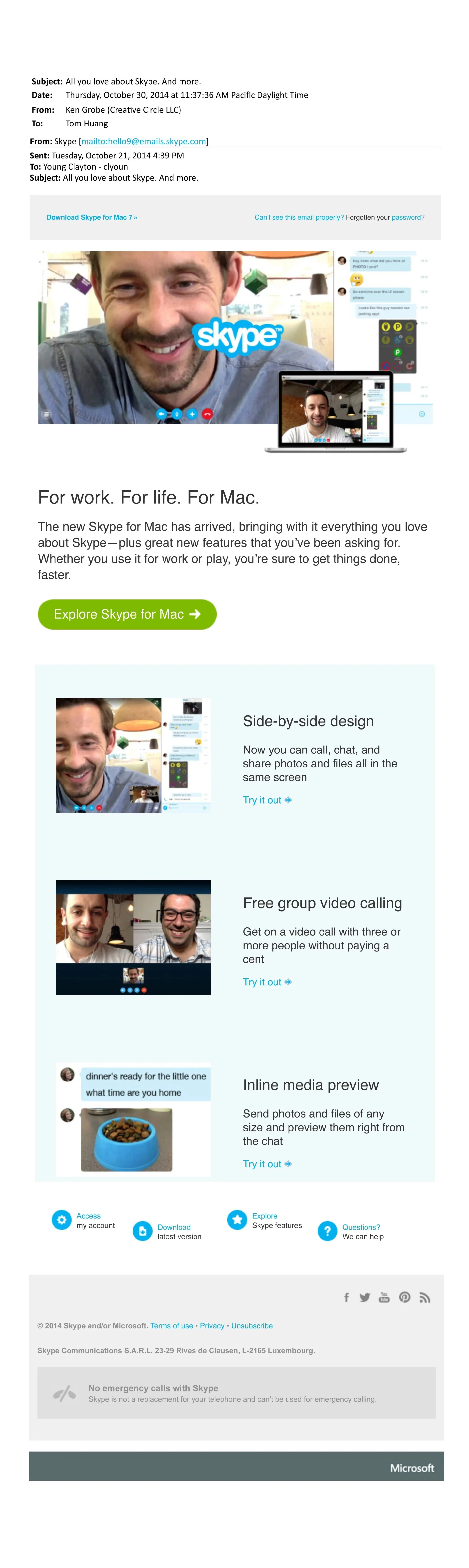 Skype for Mac Launch Email