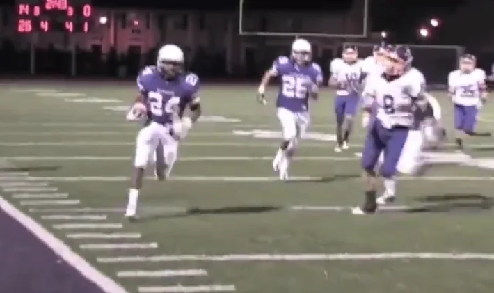 Adam Griffin (24) gets the corner on a 62-yard punt return for a touchdown against Bryan in a Regional Quarterfinal