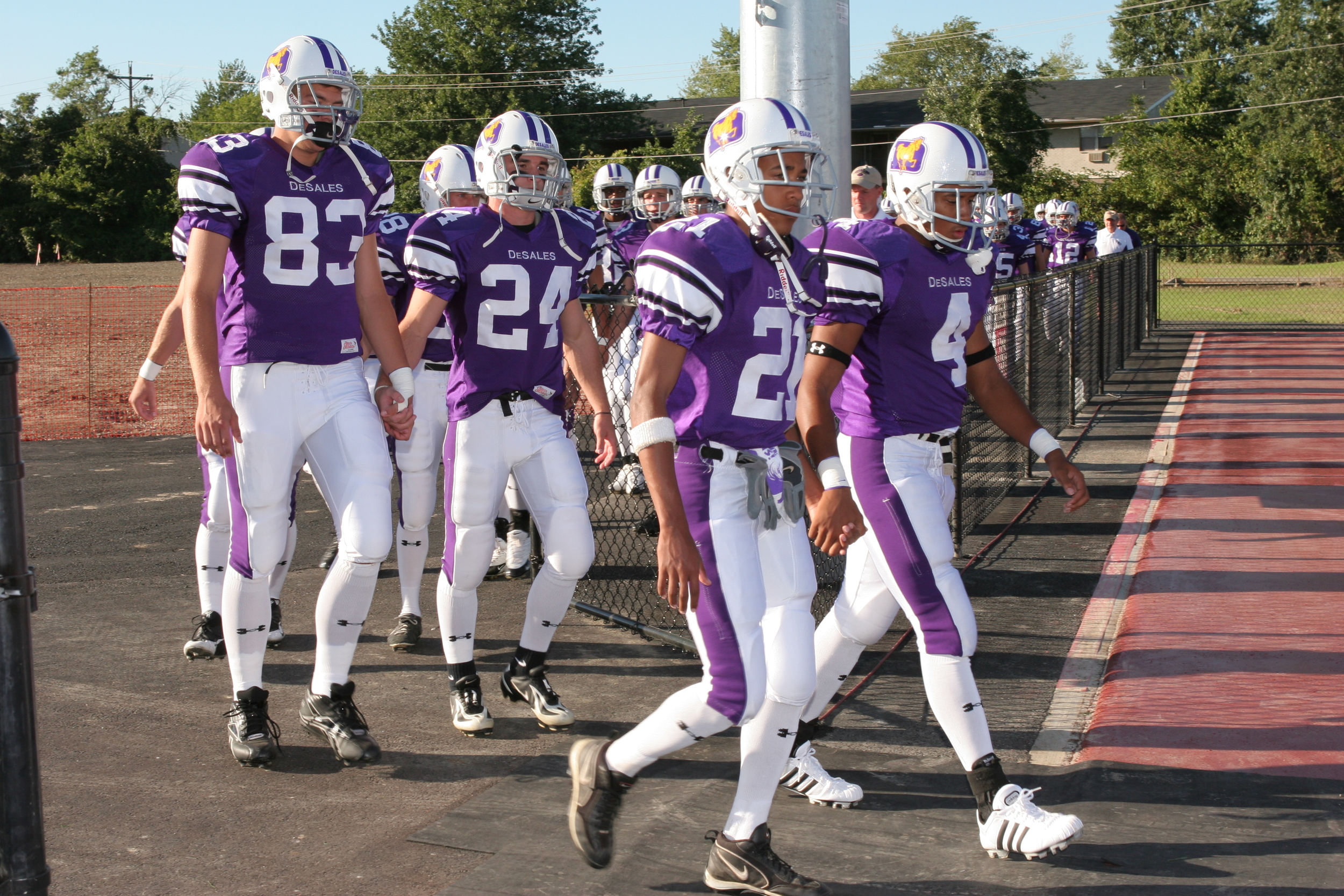 The Stallions take the field before their first game in the renovated Alumni Stadium