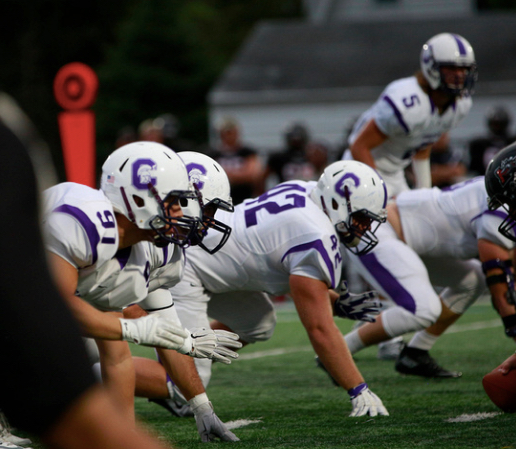 Drew Selegue (42) goes up against Muskingum (photo credit - Capital Athletics)