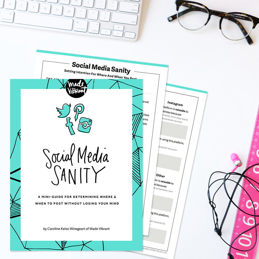 Social Media Sanity: A free interactive guide and worksheet to help you think critically about each social network, considering not just how it can boost your biz but how you feel when you're on it.