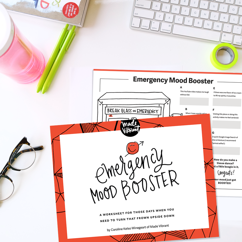Emergency Mood Booster Worksheet: A free First-Aid Kit of sorts for your soul, for those days when you need a mood booster & reminder of the things that help you beat those awful-est of days.