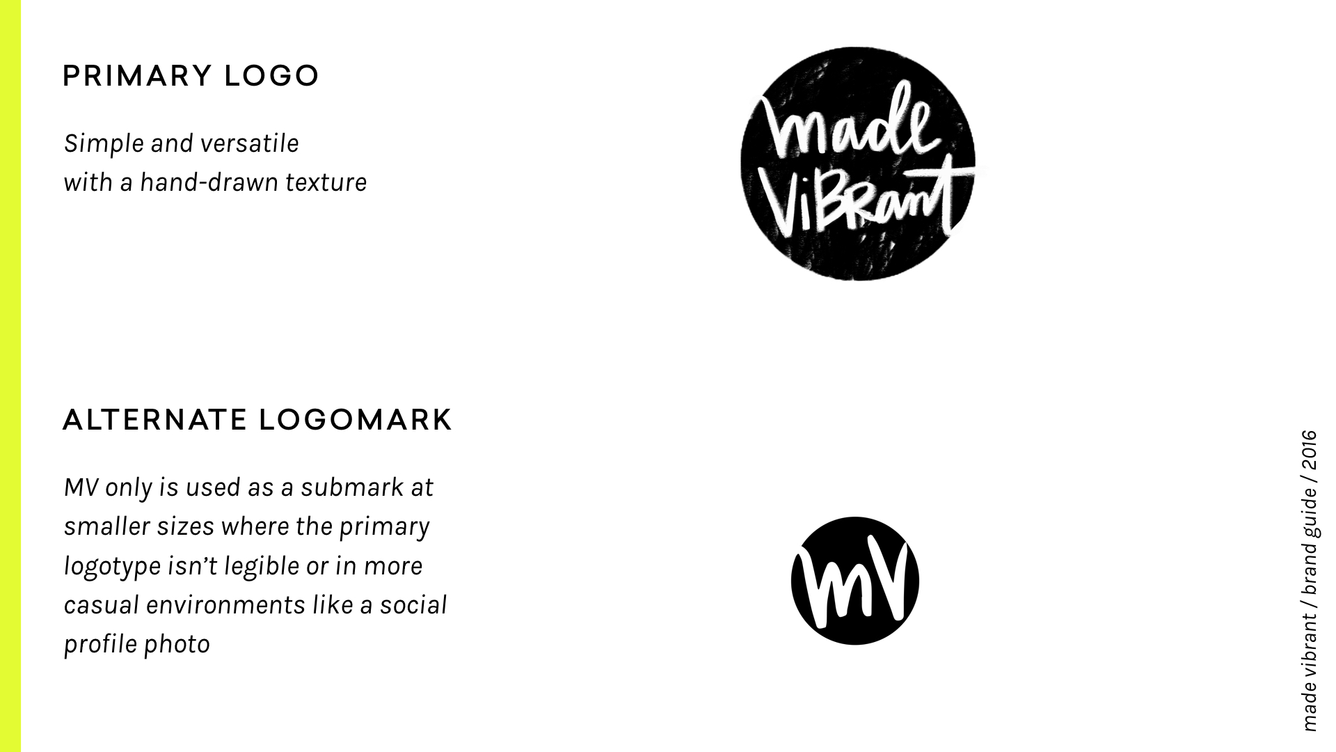 Made Vibrant 3.0 Brand Guidelines / vibrant, approachable, and creative branding / logo and submark
