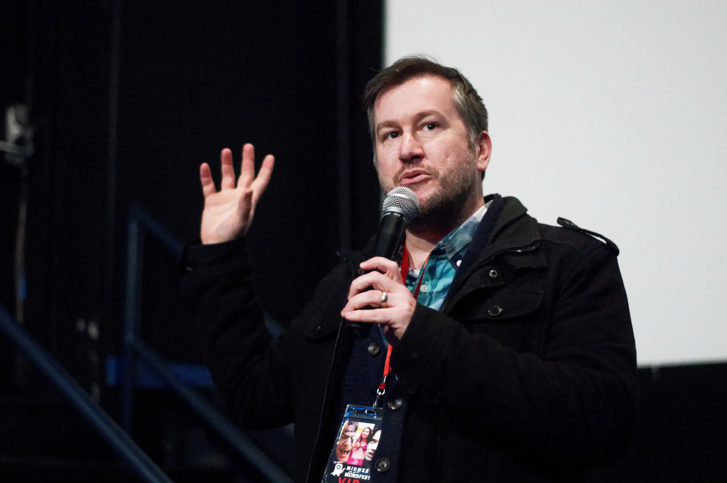 James Renner during the Q&A for his documentary THE SECRET OF BYRON PREISS (photo by Luong Huynh)