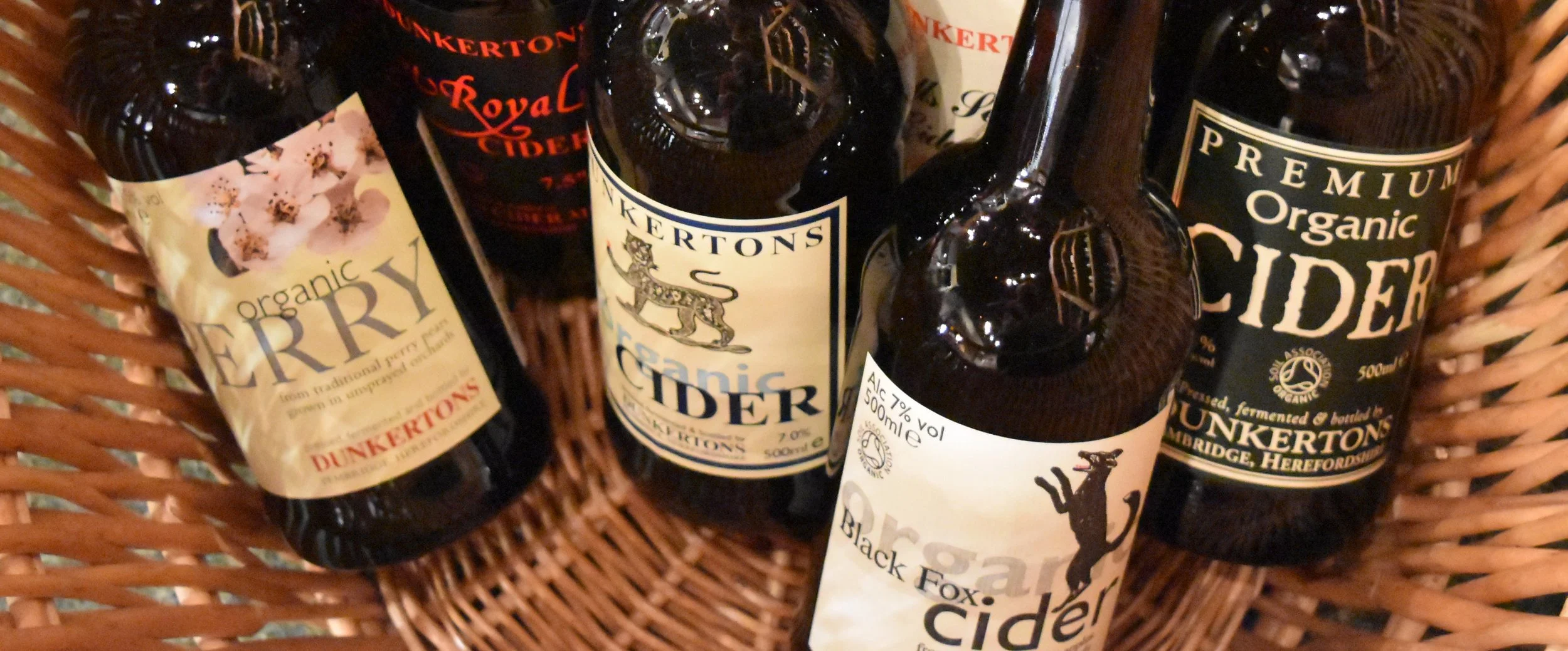 We have over fifty different ciders and perries. These are some from the Dunkertons Organic range.
