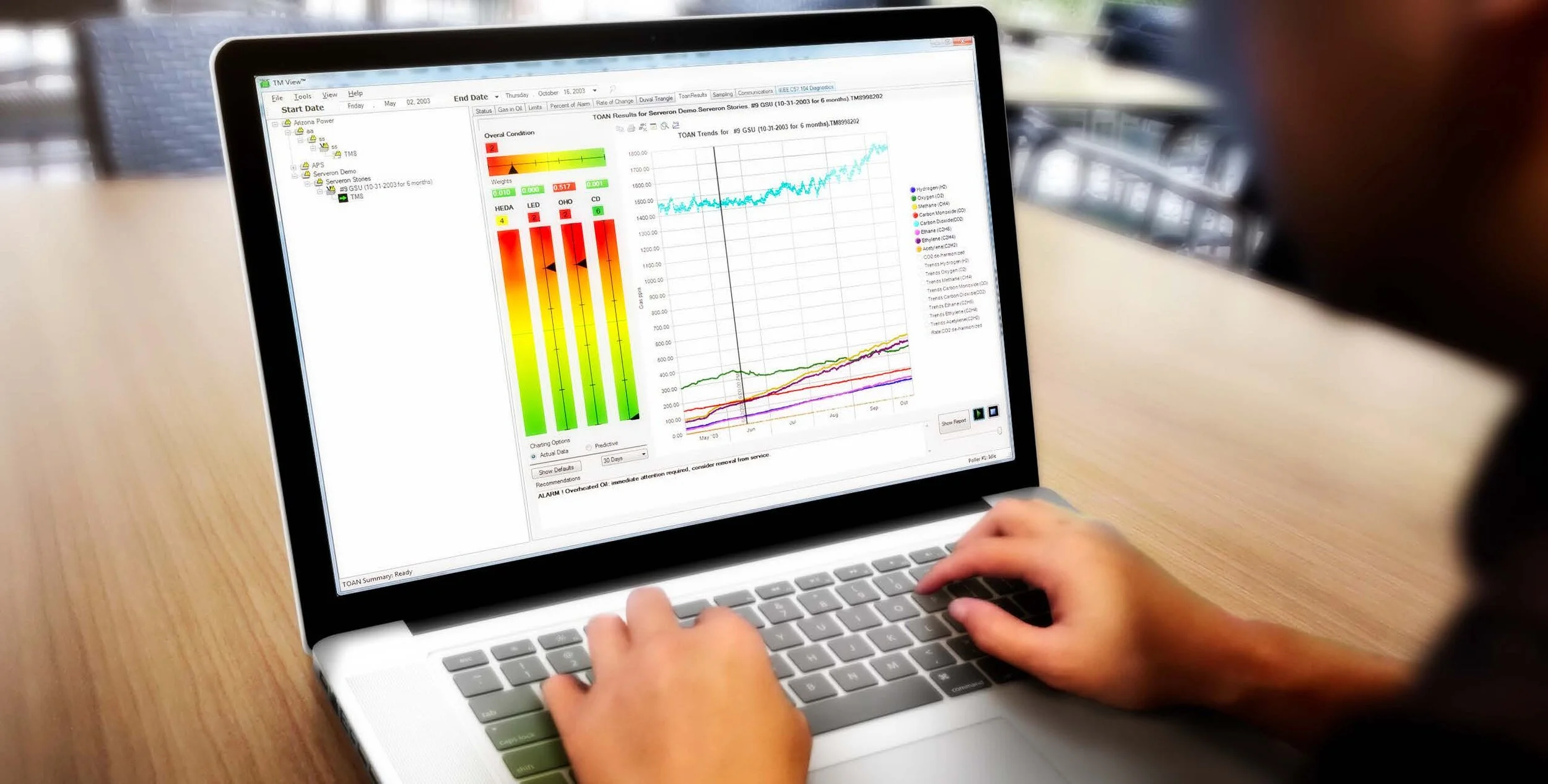 An engineer using Qualitrol TOAN software on a laptop