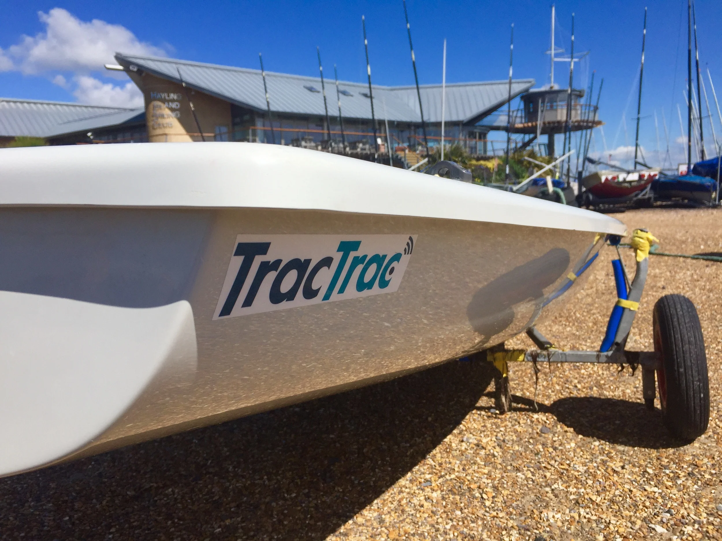 One of my sponsors, TracTrac UK, stickers on my boat.