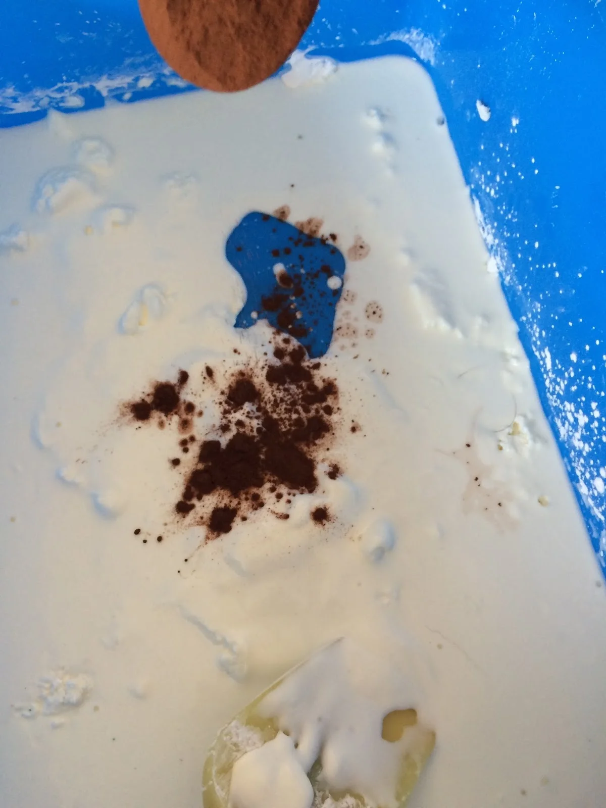 Adding cocoa to the goop mix