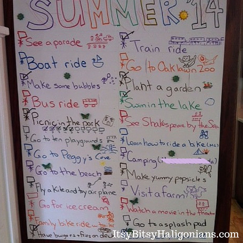 Our Summer 2014 list - the camping trip was a father-daughter overnight one, we didn't attempt the whole family until 2015