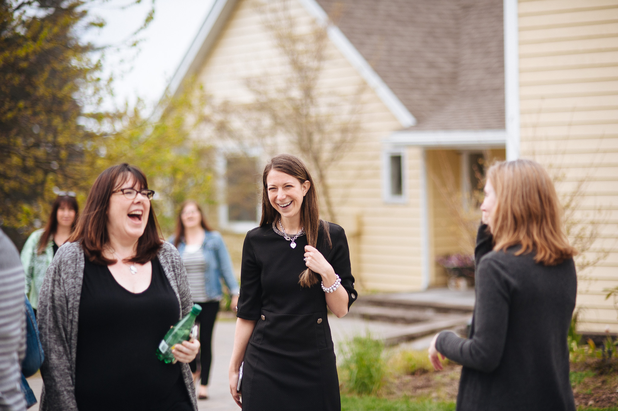 Me, on the right, clearly being witty and charming with our hostess and Colleen from Curtains Are Open (Photo courtesy of Tanya Canam Photography)