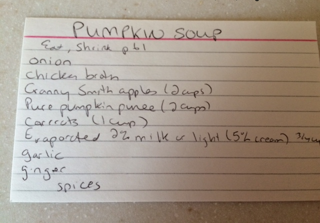 My pumpkin soup card from one of the lovely Podleski ladies' cookbook