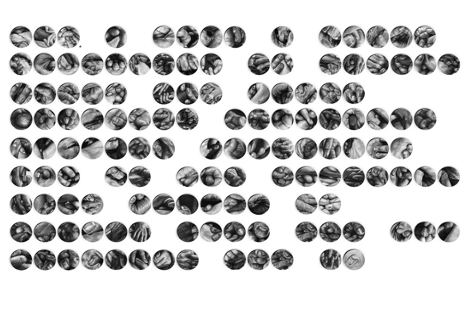   Pi  , pencil and text drawings of every creation story I can find, 3 inch individual discs ©2014  
