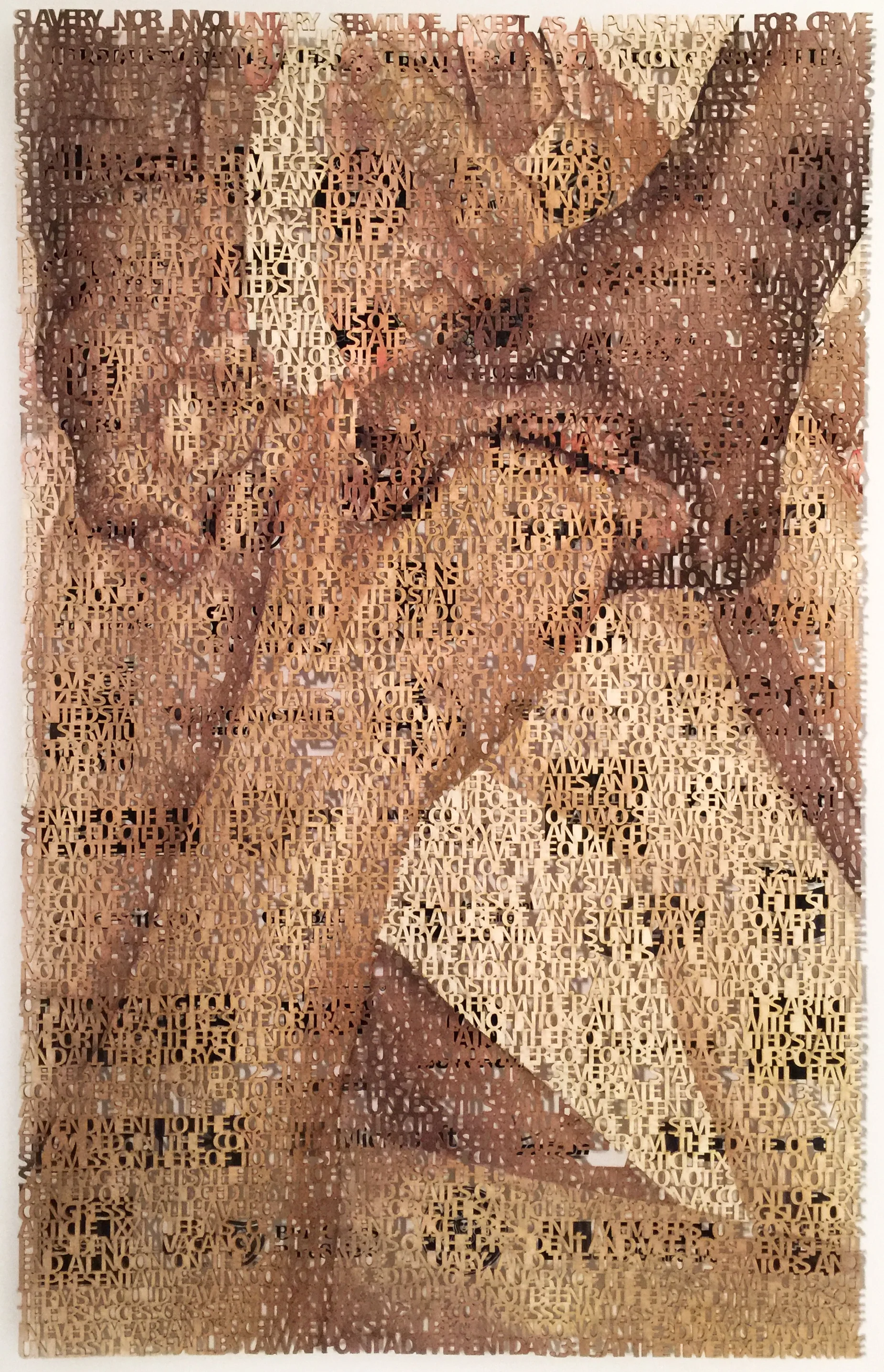   The 13th Amendment,  laser cut watercolor painting on paper floated over digital logo collage, painting - 25 x 16 inches | frame 30x24 inches ©2018 