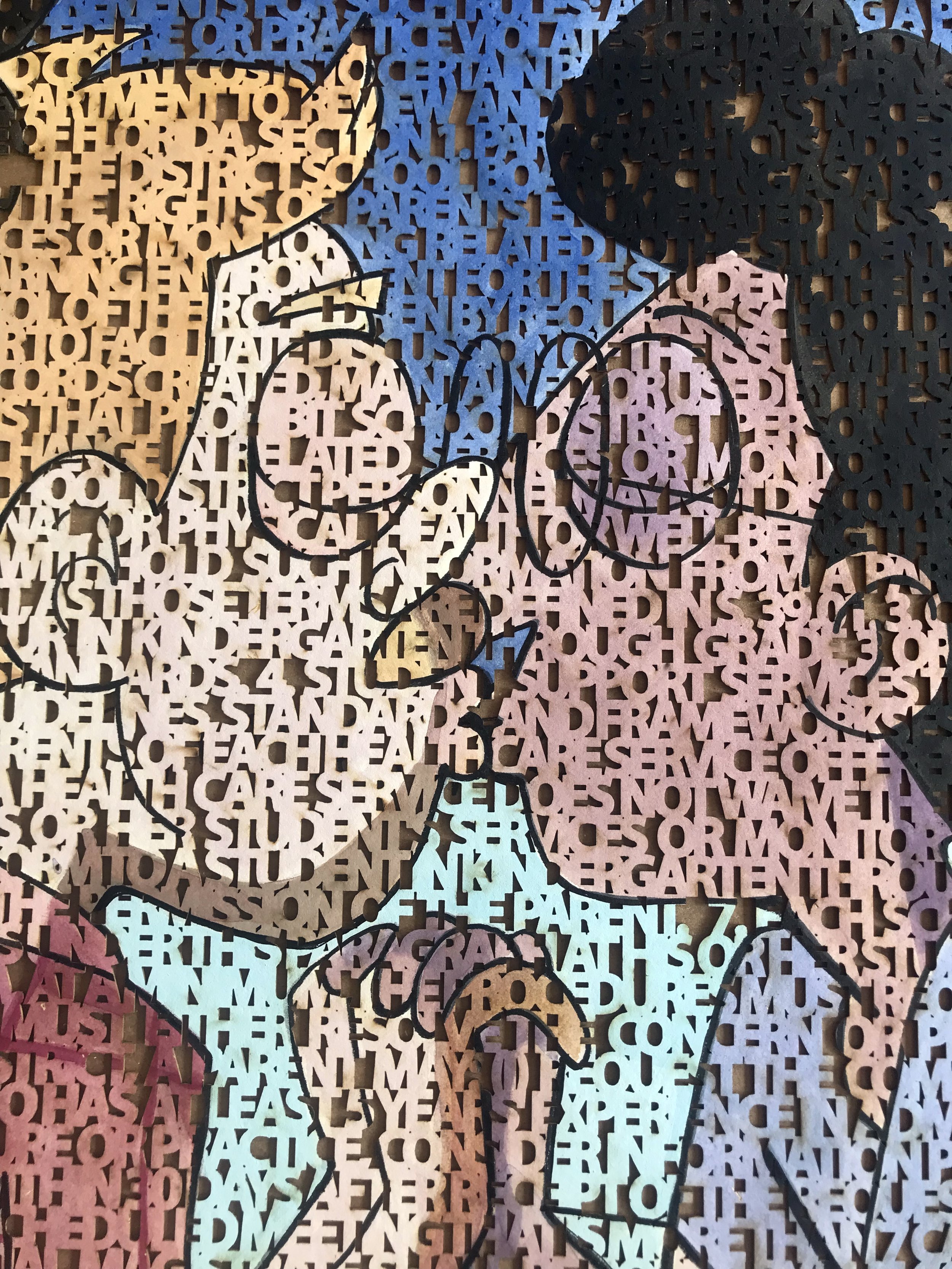  “Don’t Say First Gay Disney Kiss”, close up, laser cut ink painting on paper, 24 x 36 inches ©2022 