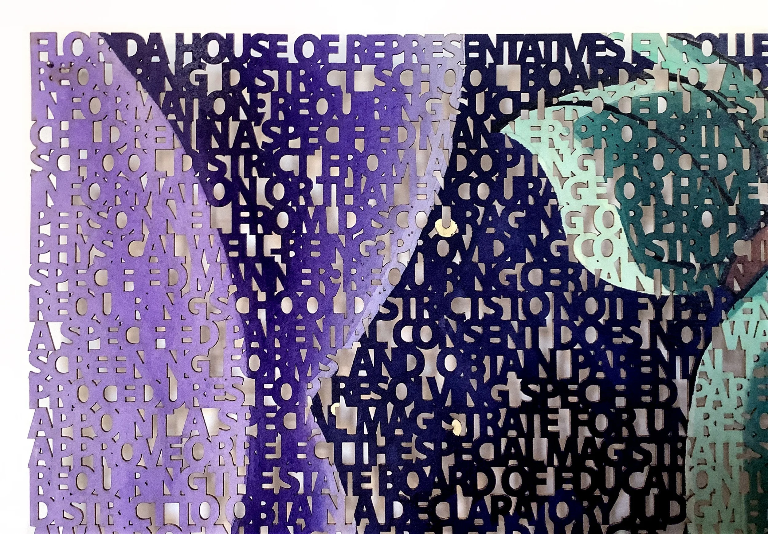  “Don’t Say First Disney Bisexual Lead Character”, close-up, laser cut  ink painting on paper, 16.75 x 28.5 inches ©2022 