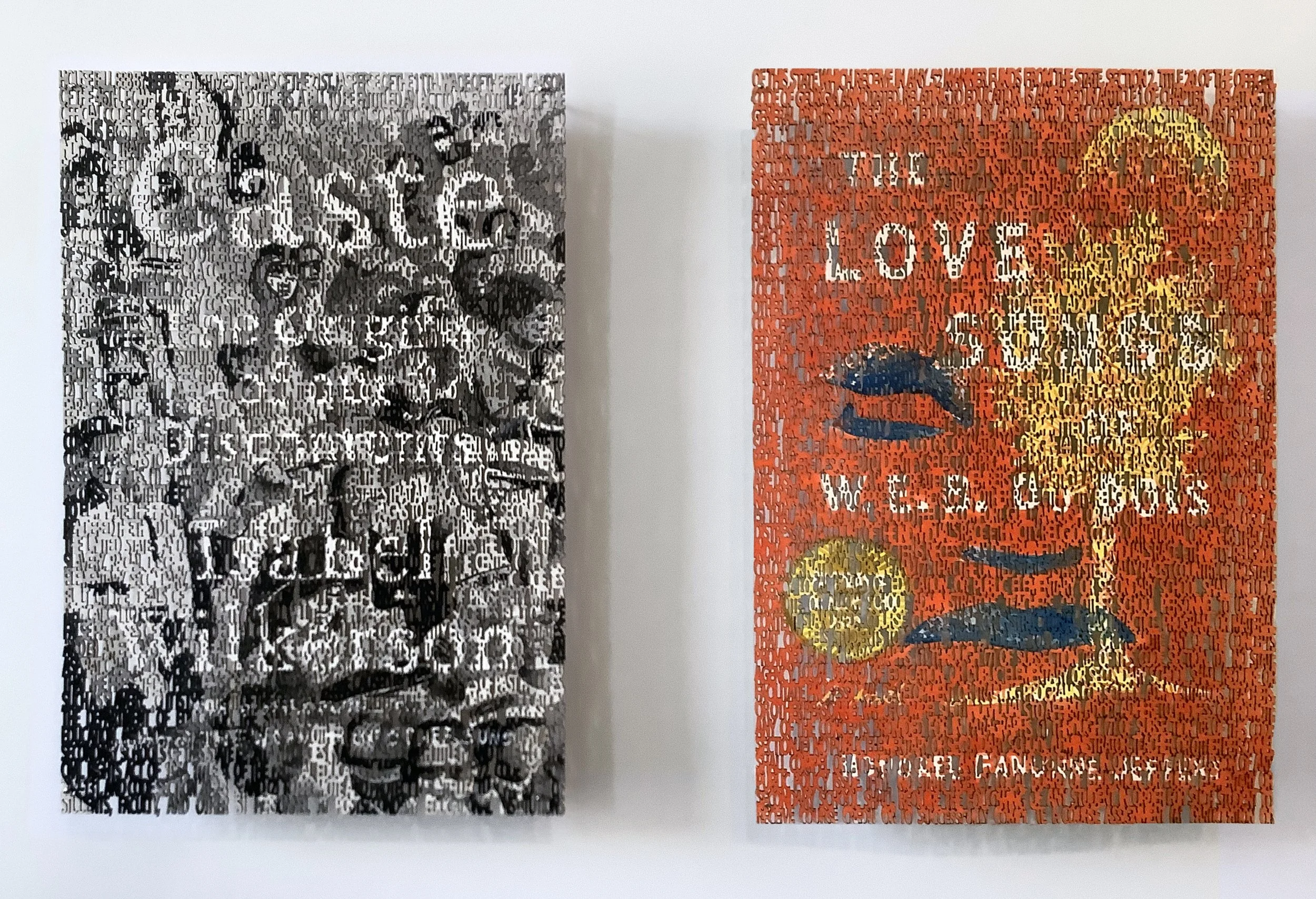   Georgia HB 888, close up - Caste &amp; The Love Songs Of W.E.B. DuBios,   laser cut ink painting on paper, 9 x 6 inches each ©2022 