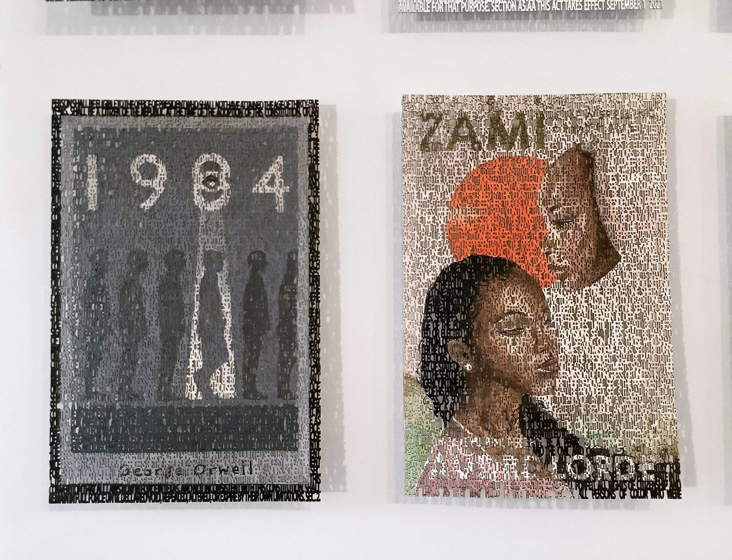   1836 Project, (close up - 1984 &amp; Zami,)  laser cut ink paintings on paper, 9 x 6 inches each ©2022 