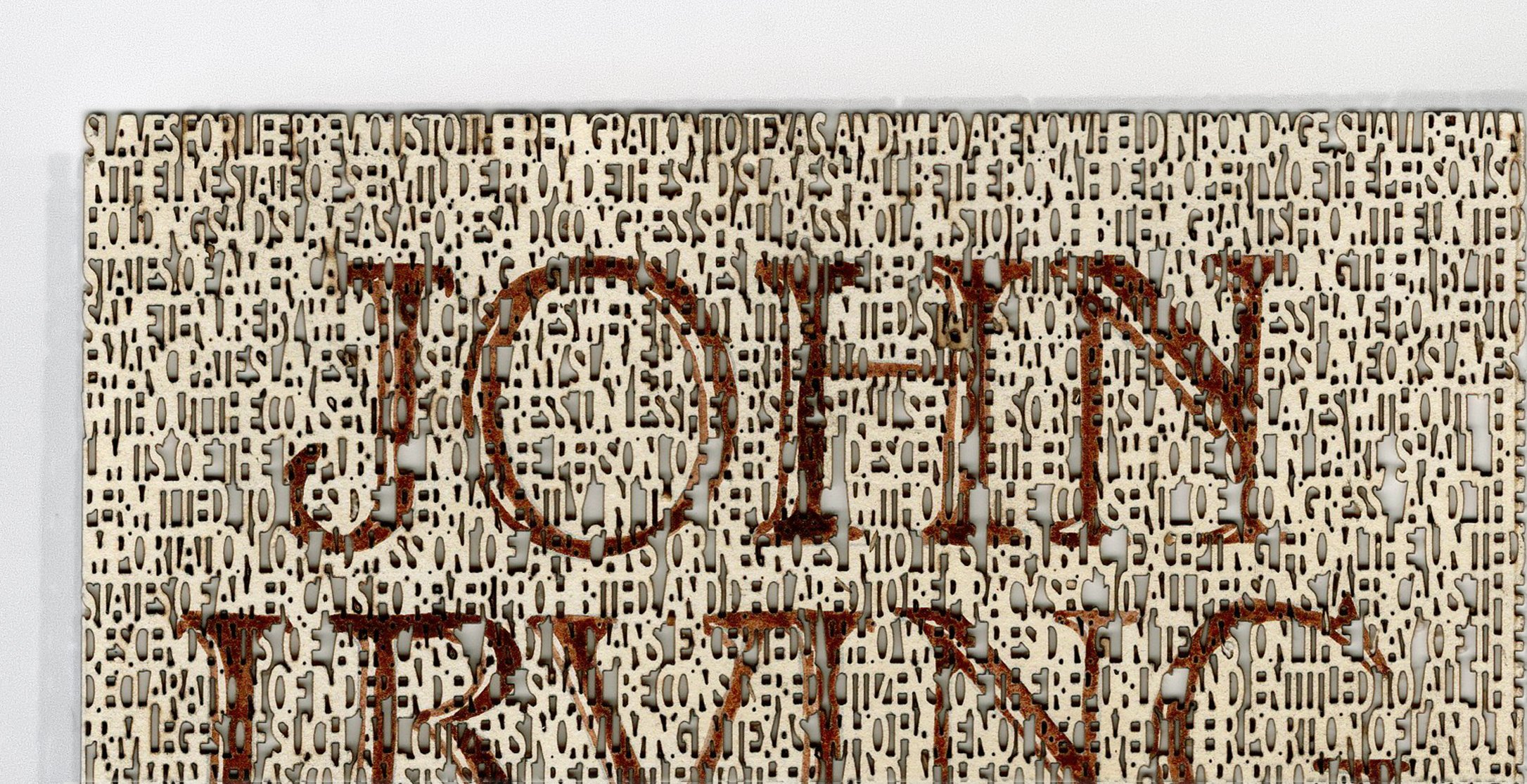   1836 Project, (close up - The Cider House Rules,)  laser cut ink painting on paper, 9 x 6 inches ©2022 