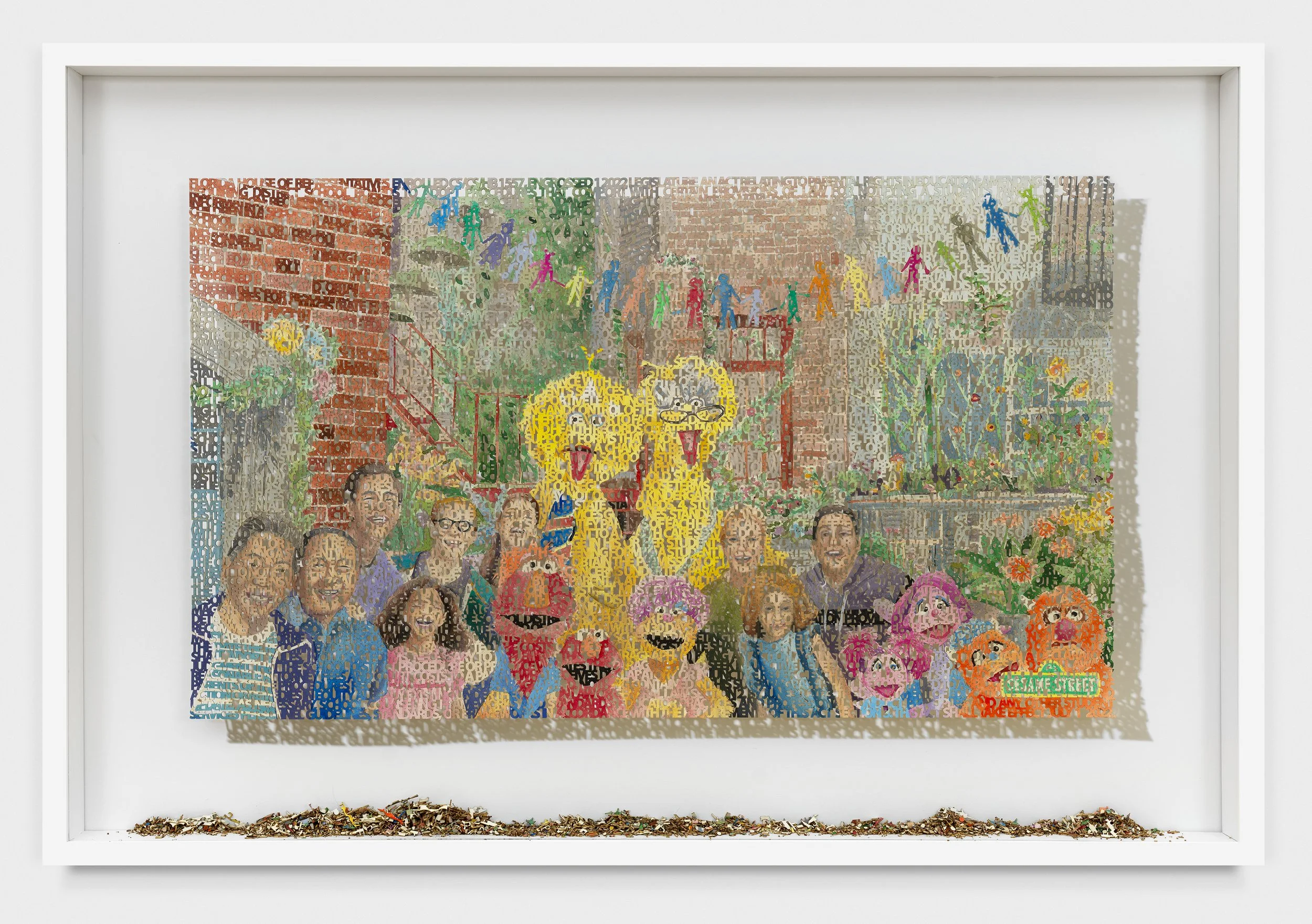  “Don’t Say Gay Dads on Sesame Street”, framed, laser cut  ink painting on paper, 24 x 36 inches ©2022 