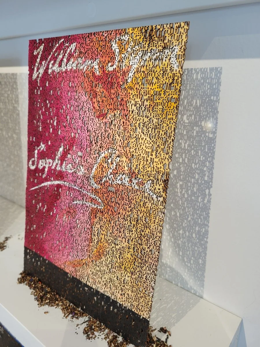  LEROY PERNELL V. FLORIDA BOARD OF GOVERNORS OF THE STATE UNIVERSITY SYSTEM &amp; ADRIANA NOVOA V. MANNY DIAZ JR, close up of   Sophie’s Choice, laser cut ink paintings on paper, 9 x 6 inches, installation 84 × 42 inches ©2023 