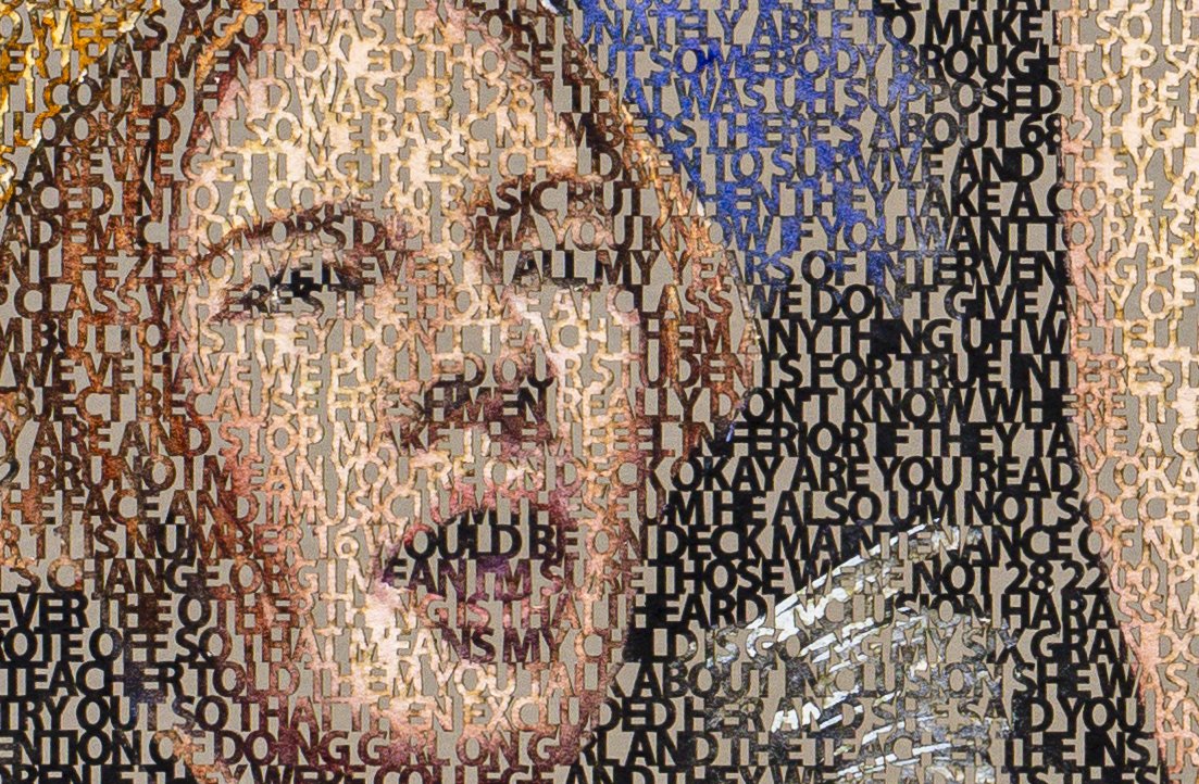  Carroll High School Petition, close up, laser cut ink and watercolor painting on paper, 36x24 inches ©2024. This work was sponsored by NoMAA Small Grants for Individual Artists made possible with the support of NewYork-Presbyterian&nbsp;and the&nbsp