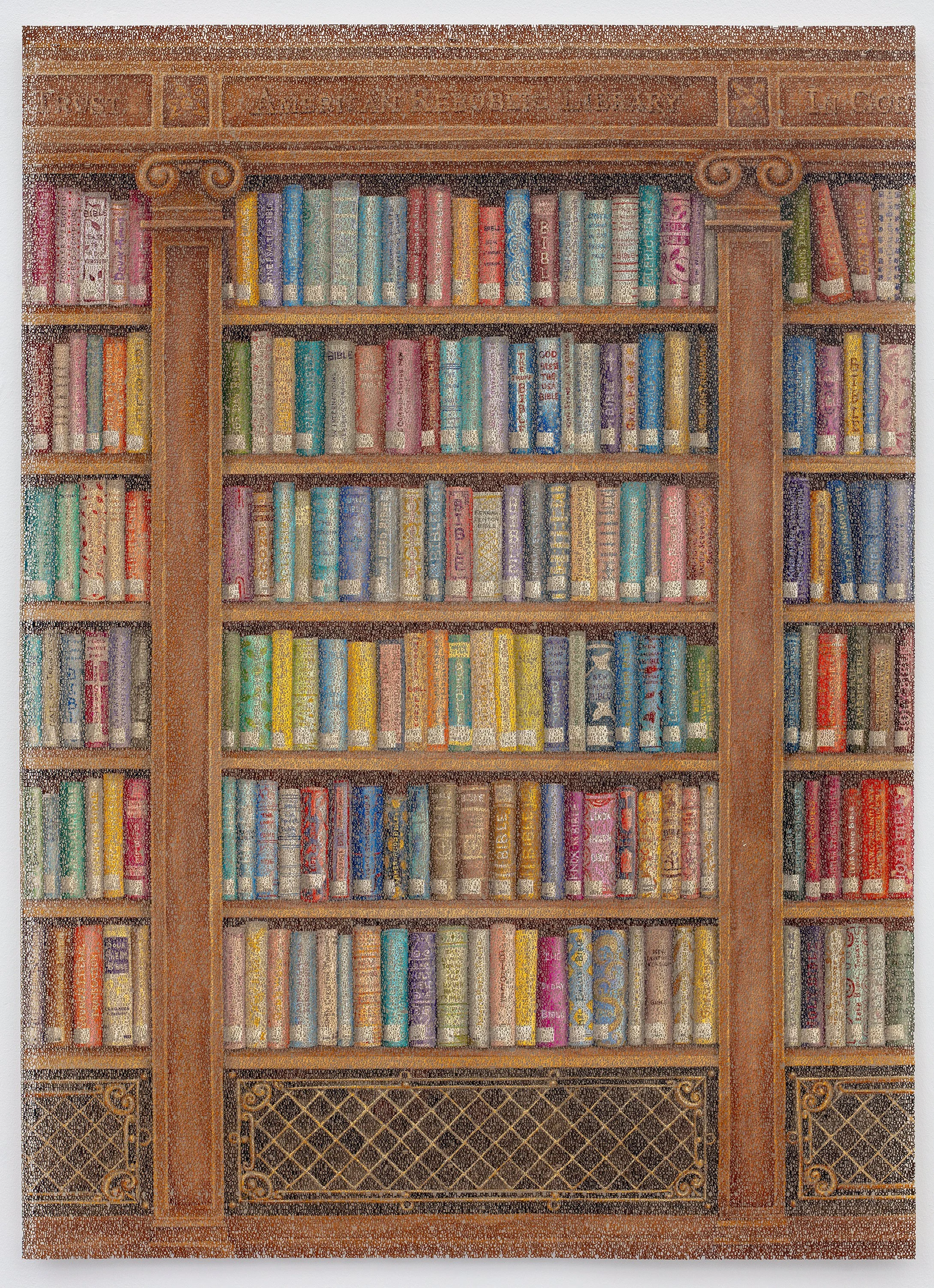  The 1776 Report and The New American Republic Library, laser cut ink painting on paper, 38 x 29 inches, ©2024  This work was sponsored by NoMAA Small Grants for Individual Artists made possible with the support of NewYork-Presbyterian&nbsp;and the&n
